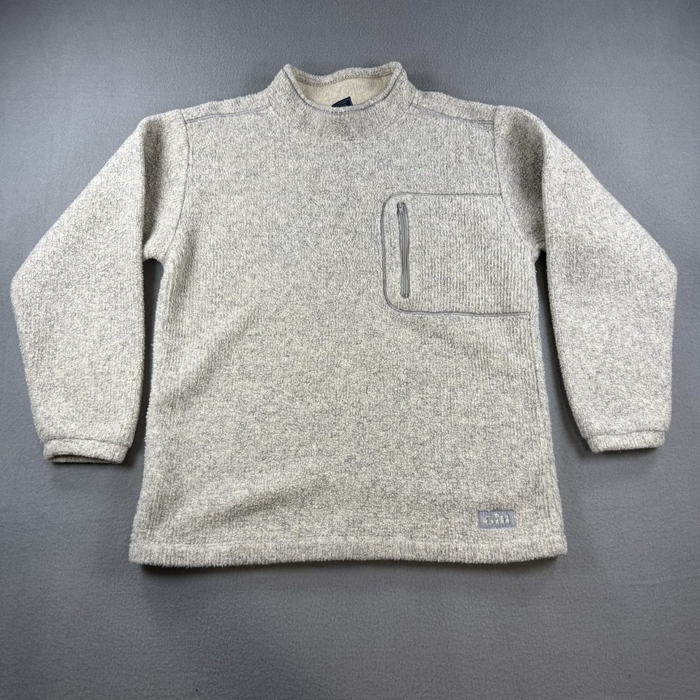 Vintage Douglas Gill Mens Large Cream White Fleece Pullover Mock Neck England
